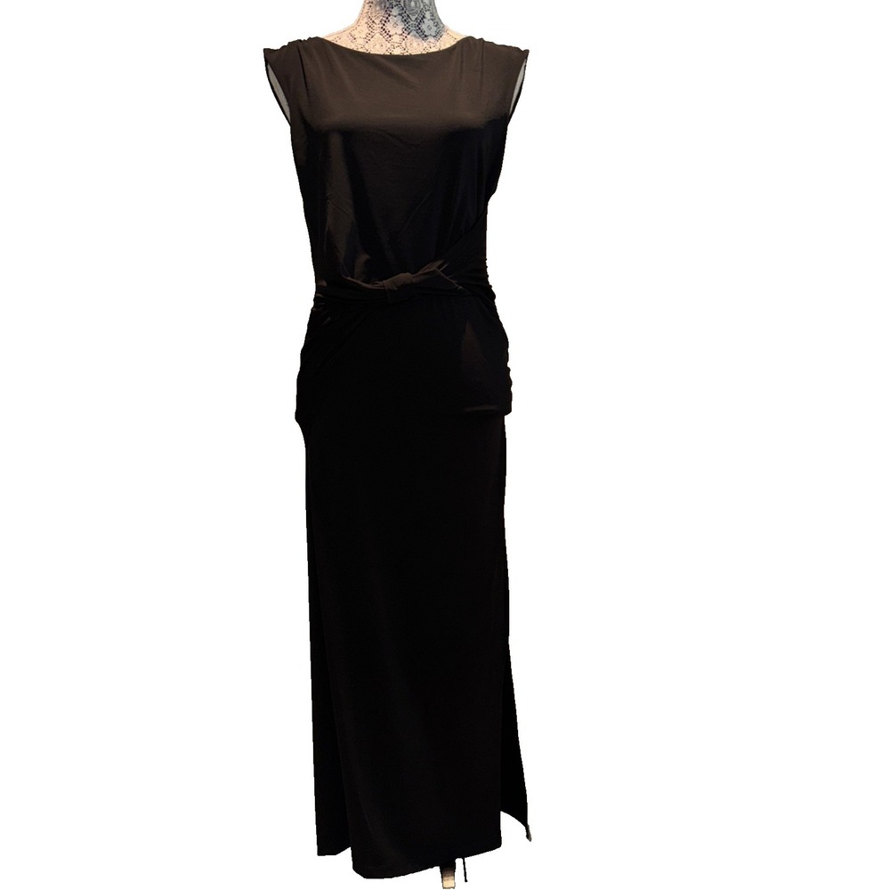 Halston Heritage size Small Black Twist Front Bateau Neck Gown maxi dress‎